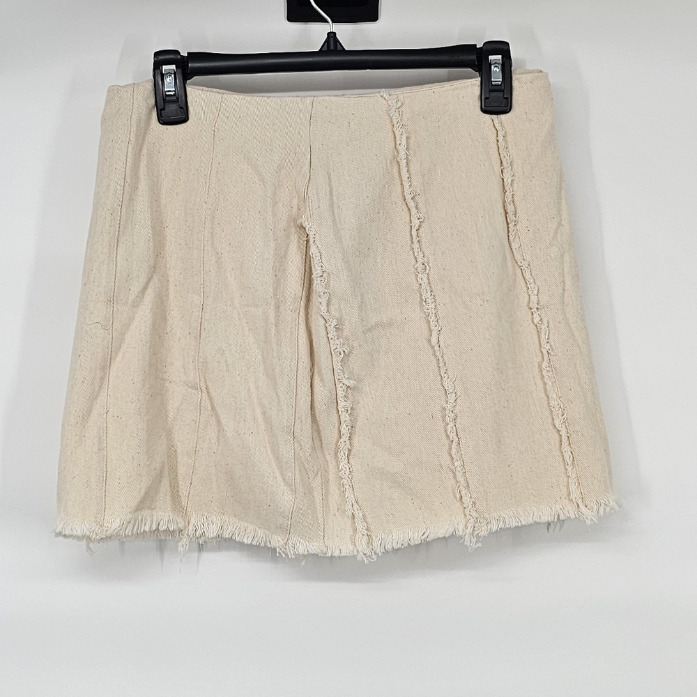 Raw-Edge Mini Skirt in Oatmeal Medium NWT Day+Moon